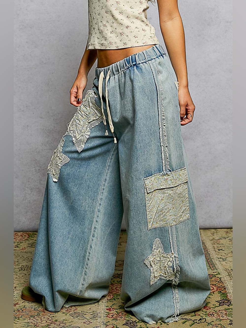 POL Los Angeles Patches in Denim Cloud Bells